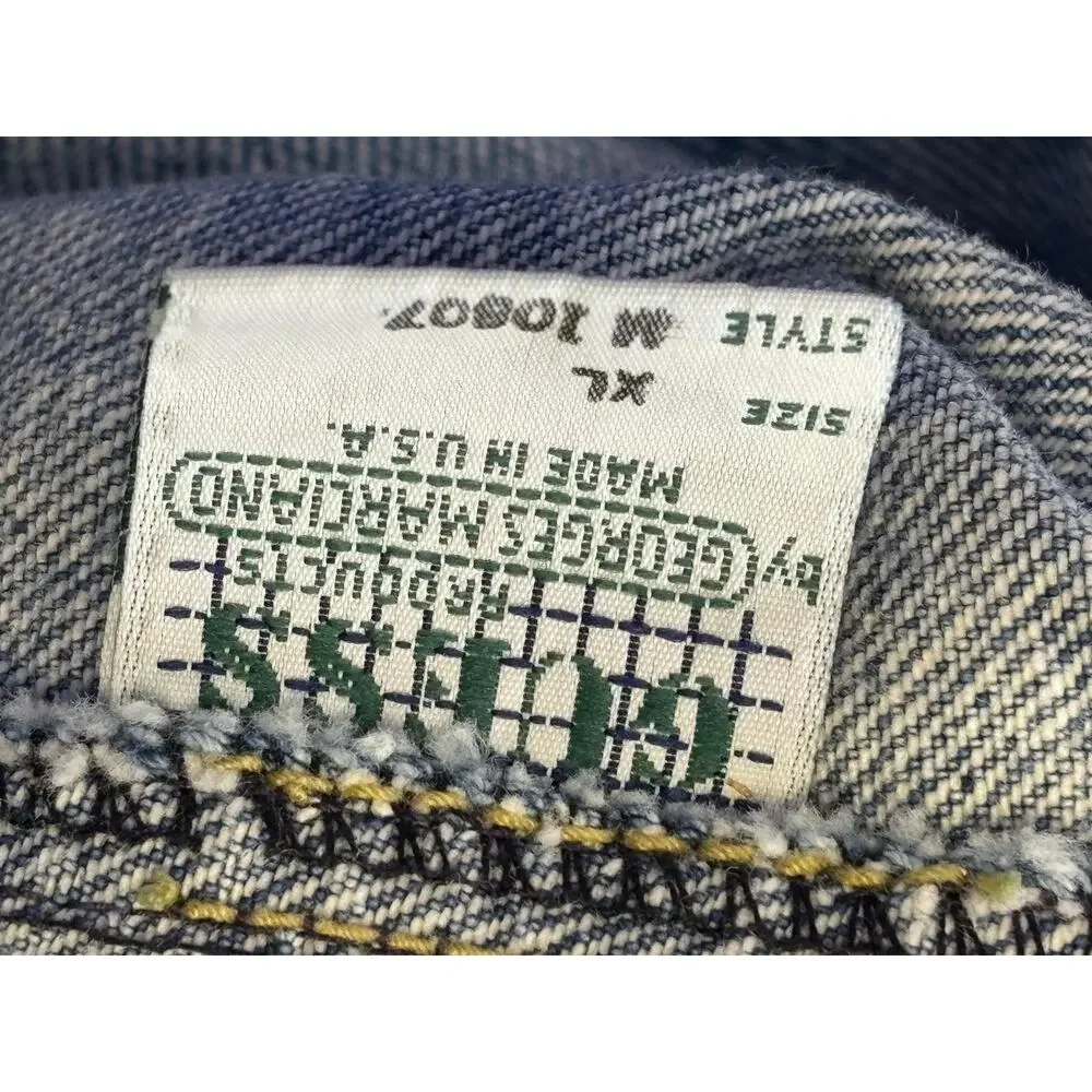 Vintage Guess Denim Jacket Mens XL Blue Fringe Western Biker Made In USA 80s